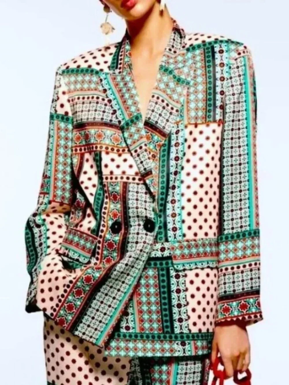 EUC Zara Retro Patchwork Printed Multicolor Satin-Effect Blazer XS